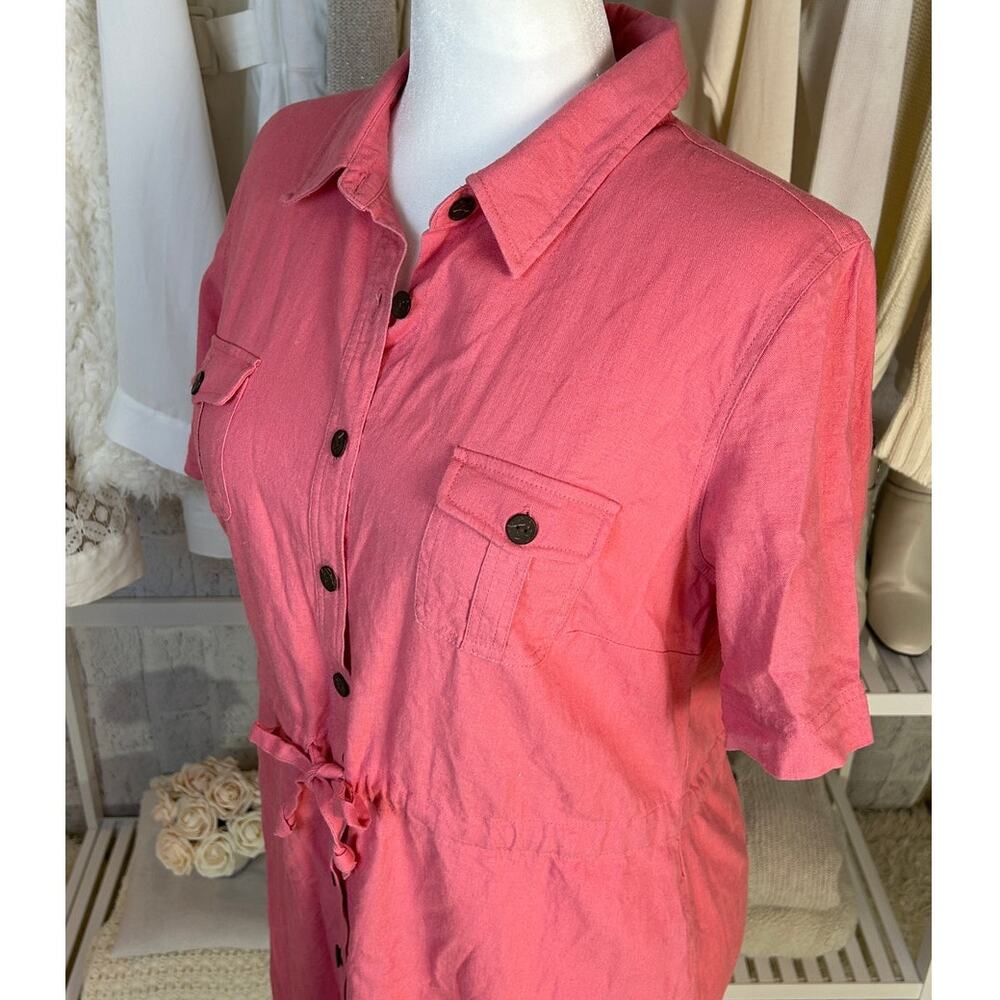 Appleseed’s Women's Size 14 Petite Pink Linen Button Up Shirt Dress  #0513 - Picture 3 of 14
